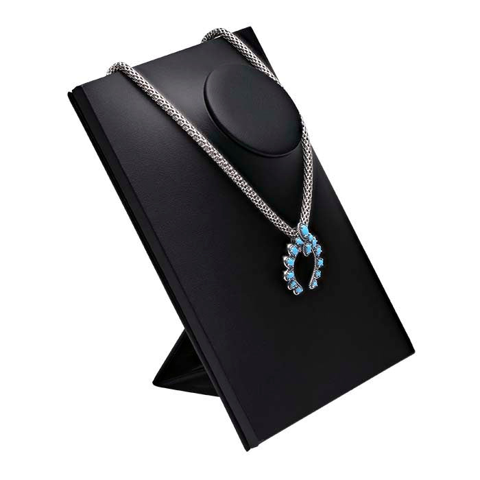 Czarny stojak na naszyjniki z podwójną pozycją, imitacja skóry, 215,9 mm