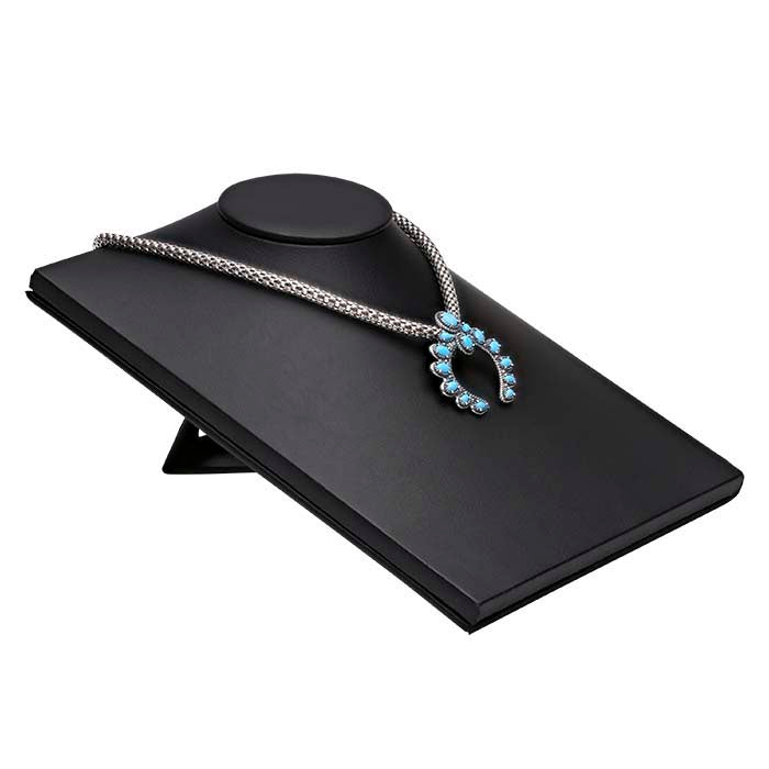 Czarny stojak na naszyjniki z podwójną pozycją, imitacja skóry, 215,9 mm