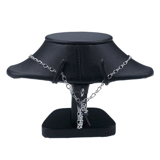 Black Faux Leather Necklace Bust Display