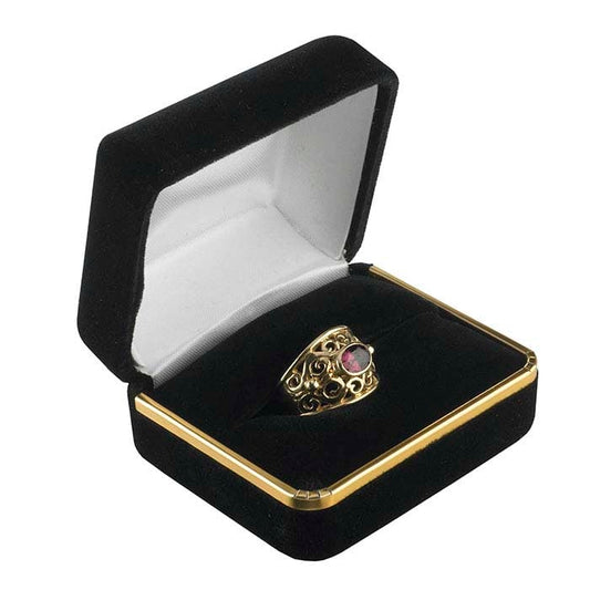 Black Velveteen Gold-Rimmed Large Double-Ring Gift Box