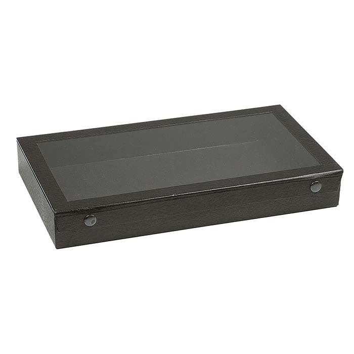 מגש בגודל מלא מנייר טקסטורה שחור עם מכסה עליון שקוף וסגירה בלחיצה