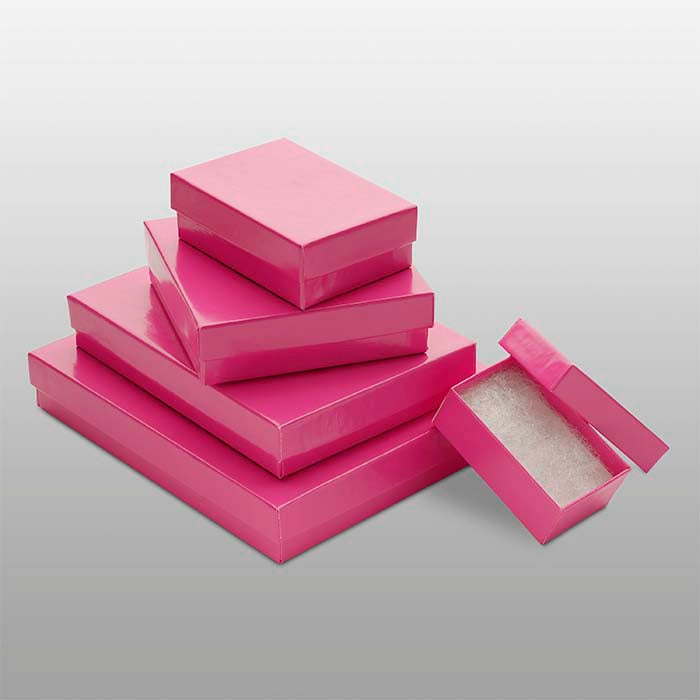Boîte cadeau brillante en papier fuchsia de 133,35 mm x 95,25 mm x 22,22 mm