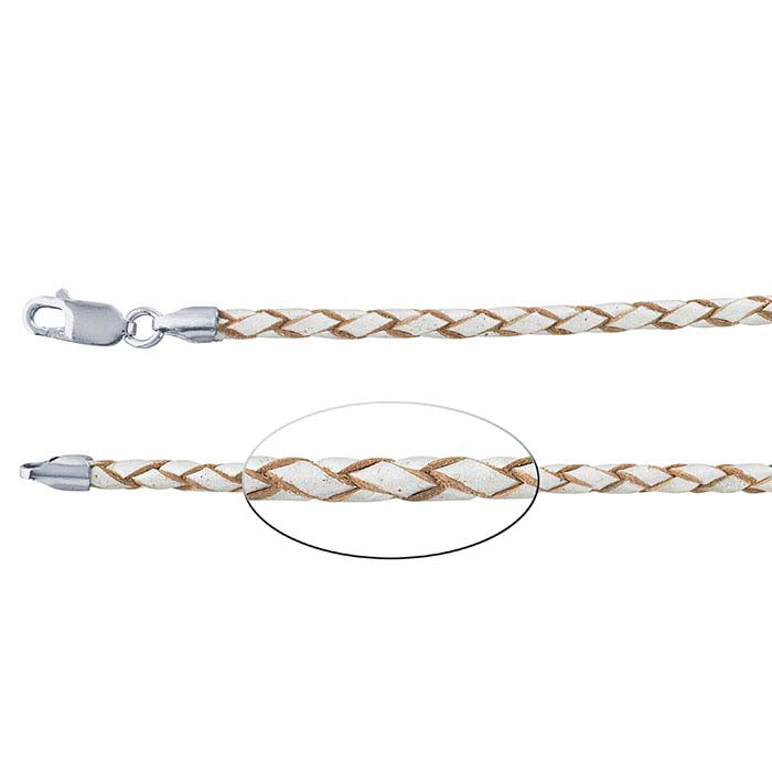 Pearl-Color Leather Braided Cord with Sterling Silver Clasp