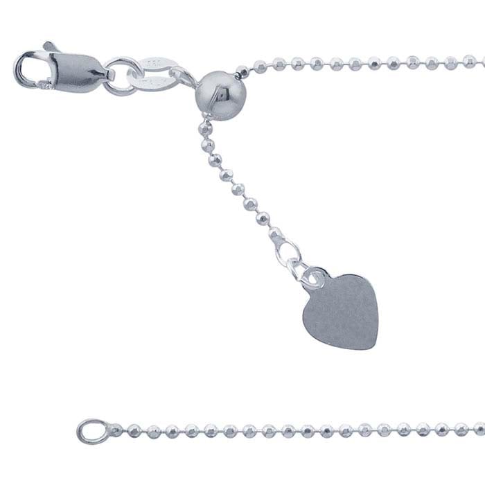 Sterling Silver Diamond-Cut Bead Chain Necklace, Adjustable