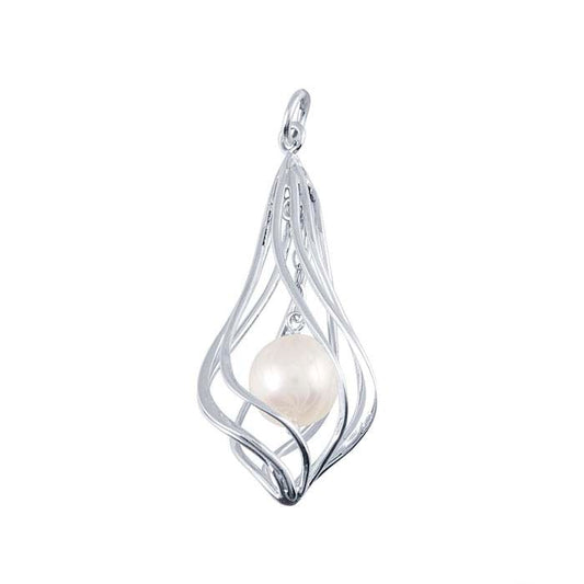 Sterling Silver Twist Cage Pendant with Freshwater Pearl Dangle