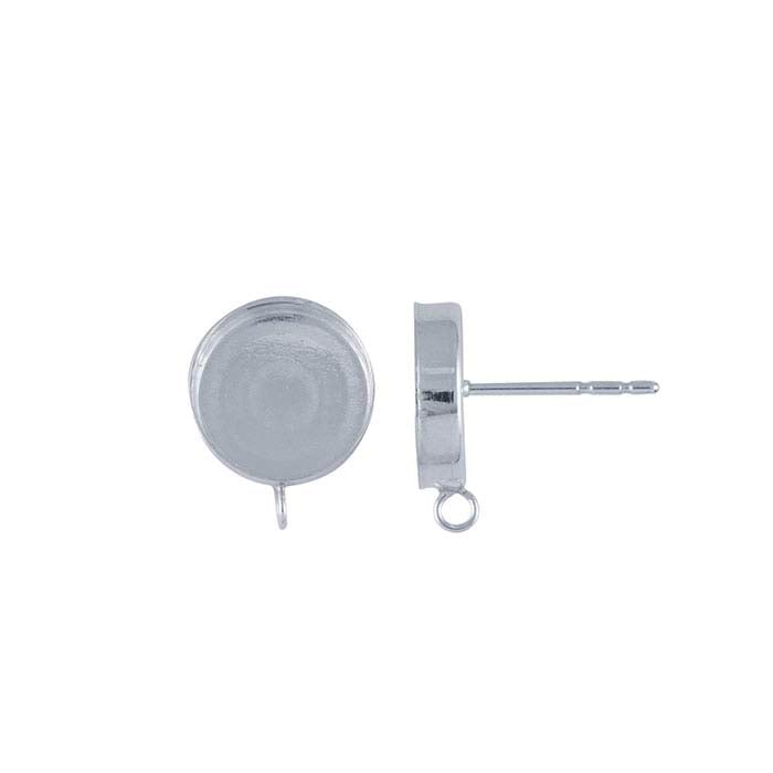 Sterling Silver Round Cabochon Post Earring Mountings with Closed Ring