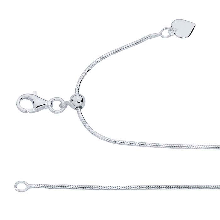 Collier chaîne serpent soudée ronde en argent sterling 1,1 mm, réglable