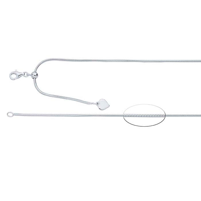 Sterling Silver Round Seamed Snake Chain Necklaces, Adjustable