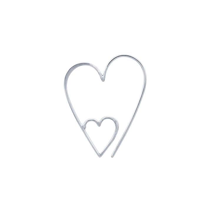 Alambre para aretes de plata de ley con doble corazón abierto