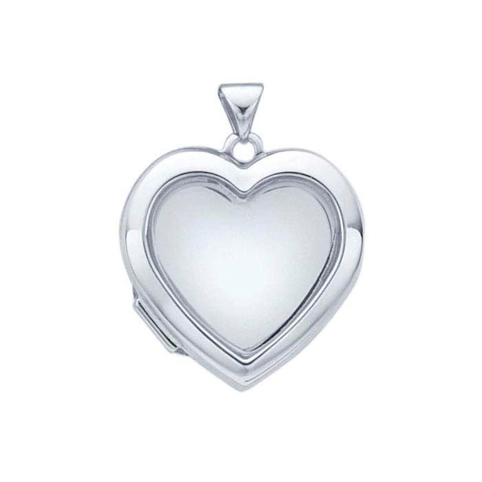 Sterling Silver Rhodium-Plated Heart Floating Glass Locket Pendant