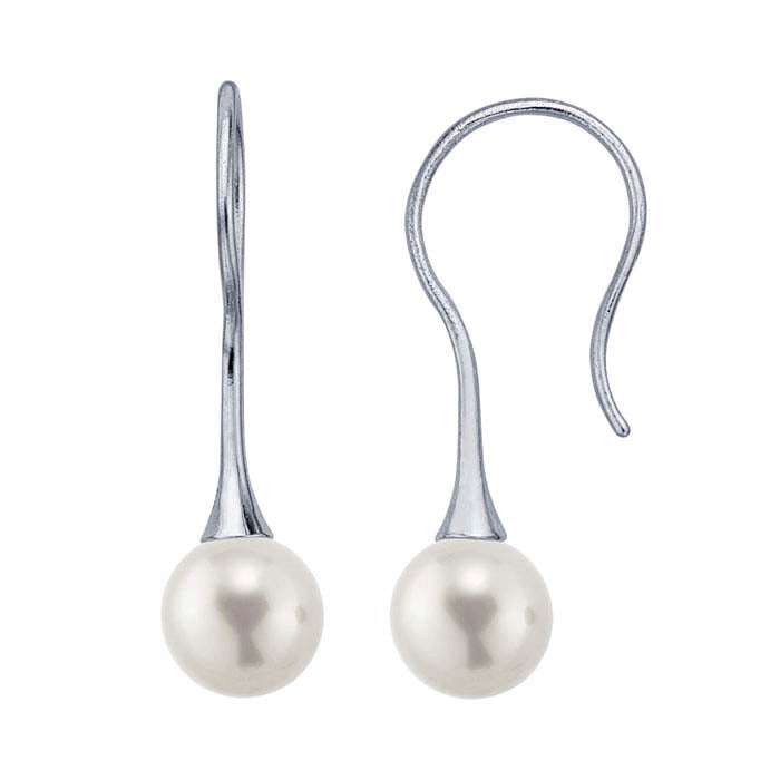 Sterling Silver Rhodium-Plated Pearl Ear Wire Mounting