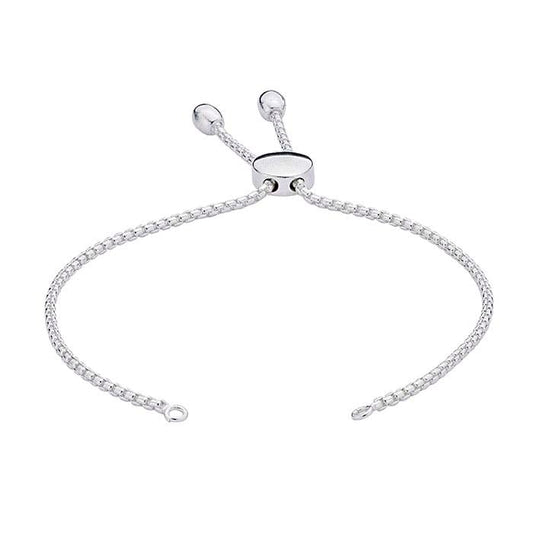 Componente de Pulseira em Prata de Lei com Corrente Caixa Arredondada de 1,8mm, Ajustável