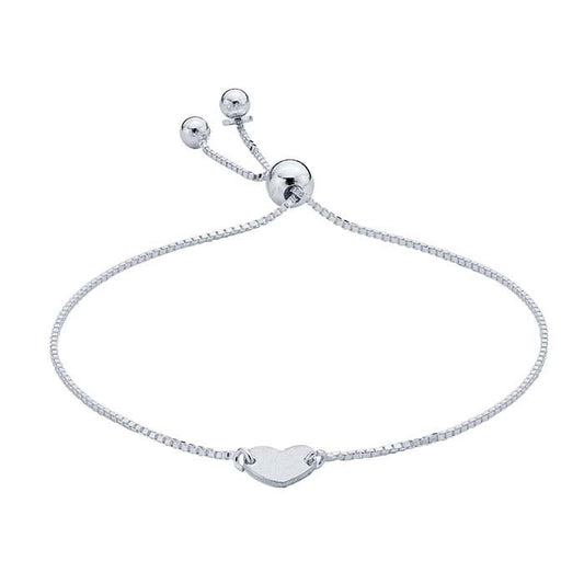 Pulseira em Prata de Lei com Placa de Coração, Ajustável