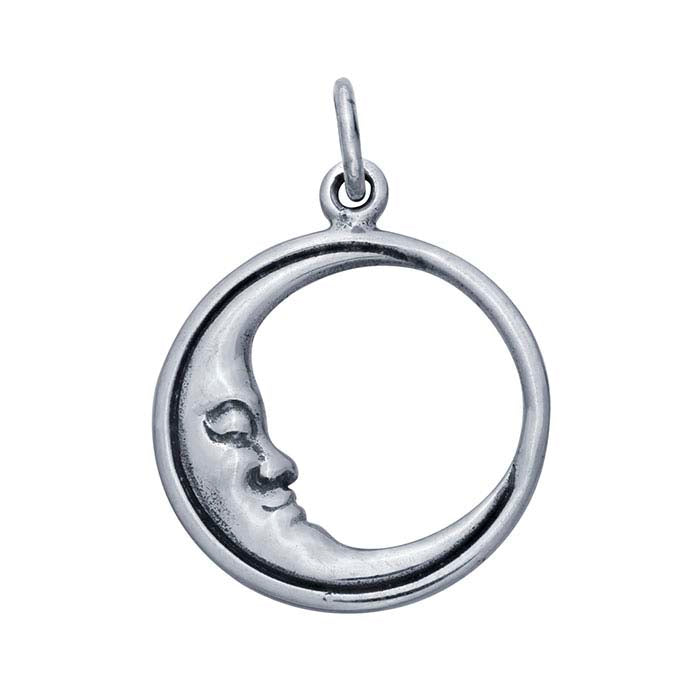 Sterling Silver Round Sleeping Crescent Moon Pendant