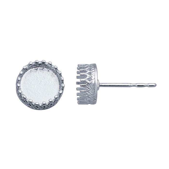 Sterling Silver Round Gallery Wire Cabochon Post Earring Mounting