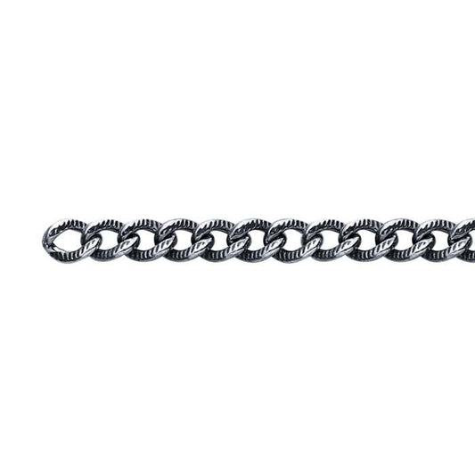 Sterling Silver Oxidized Patterned Round Curb Chain, By the Foot