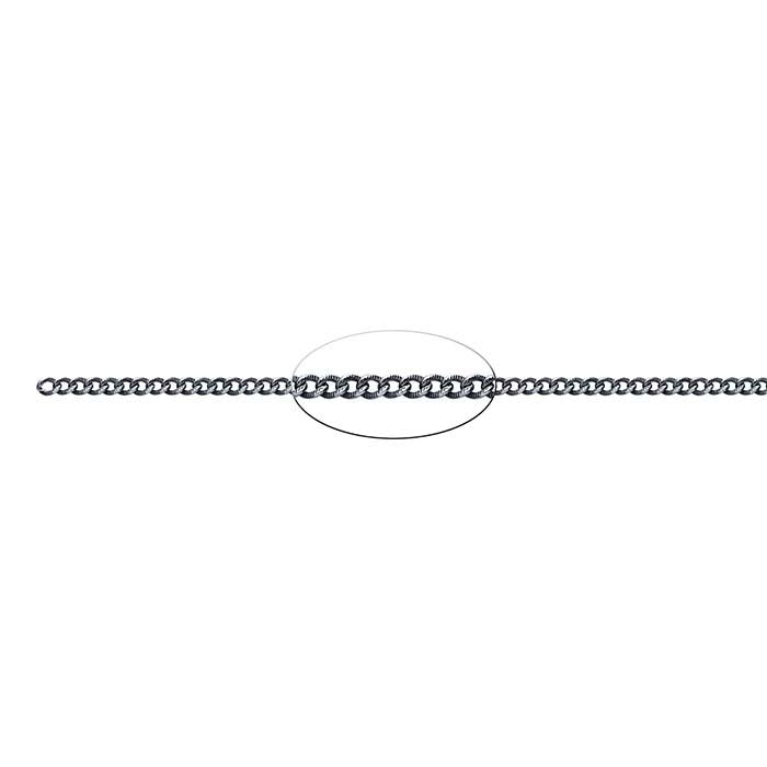 Sterling Silver Oxidized Patterned Round Curb Chain, By the Foot