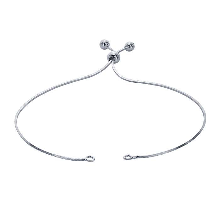 Sterling Silver Square Seamed Snake Chain Bracelet Component, Adjustable