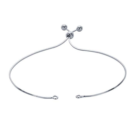 Componente de Pulseira em Corrente Cobra Quadrada com Costura em Prata de Lei, Ajustável