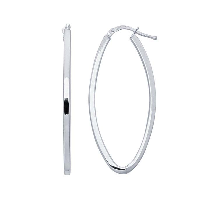 Sterling Silver Square Tubing Marquise Hoop Earrings