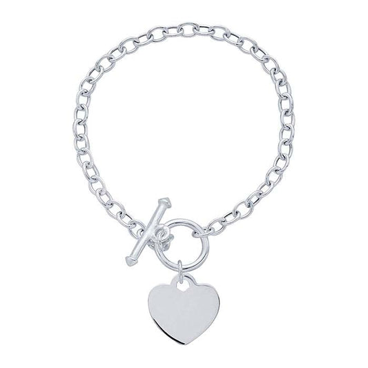 Bracciale in catena a cavo in argento sterling con targhetta a forma di cuore