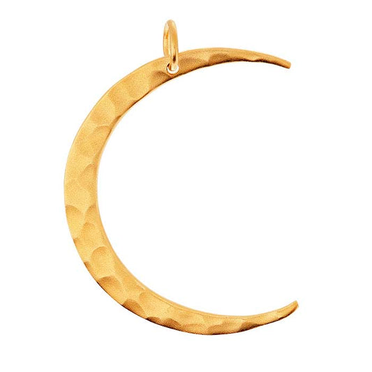 24K Heavy Yellow Gold-Plated Sterling Silver Hammered Crescent Moon Pendant