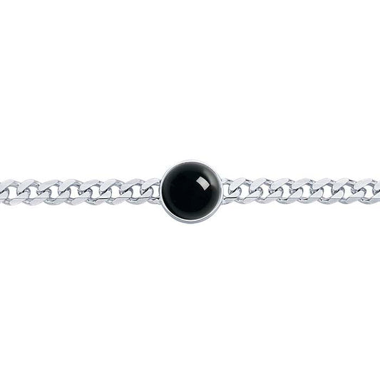 Sterling Silver Diamond-Cut Curb Chain Bracelet with Round Bezel