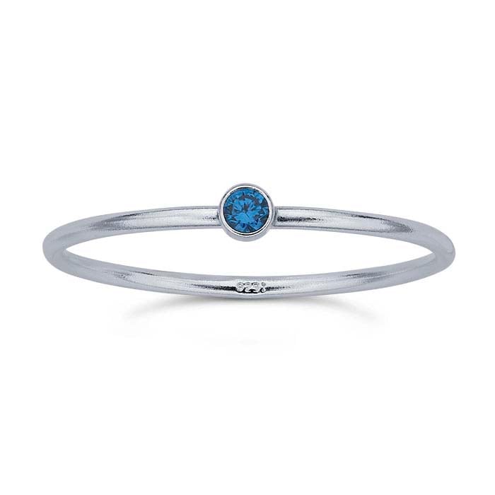 Sterling Silver Round Aqua-Blue CZ-Set Ring