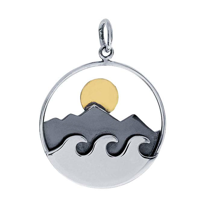 Sterling Silver Sun, Mountain and Waves Charm