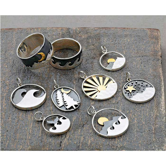 Sterling Silver Sun, Mountain and Waves Charm