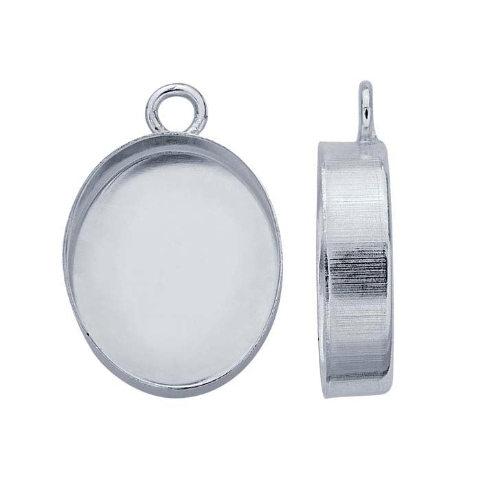 Sterling Silver Oval High-Wall Cabochon Pendant Mounting