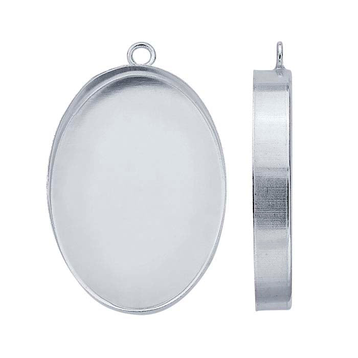 Sterling Silver Oval High-Wall Cabochon Pendant Mounting