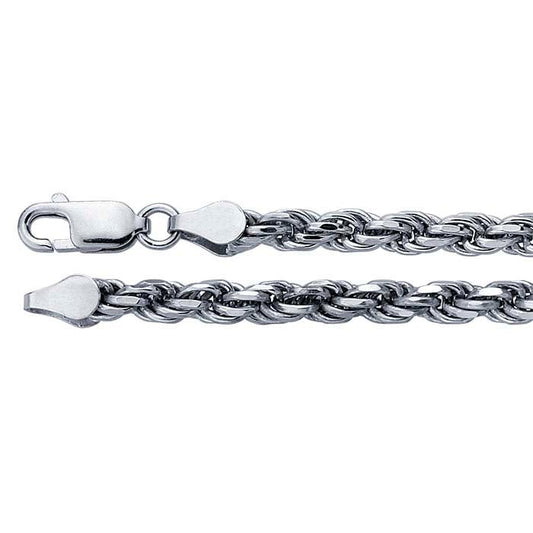 Sterling Silver Rhodium-Plated Diamond-Cut French Rope Chain