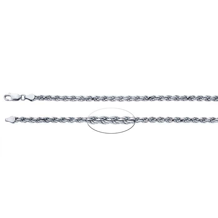 Sterling Silver Rhodium-Plated Diamond-Cut French Rope Chain