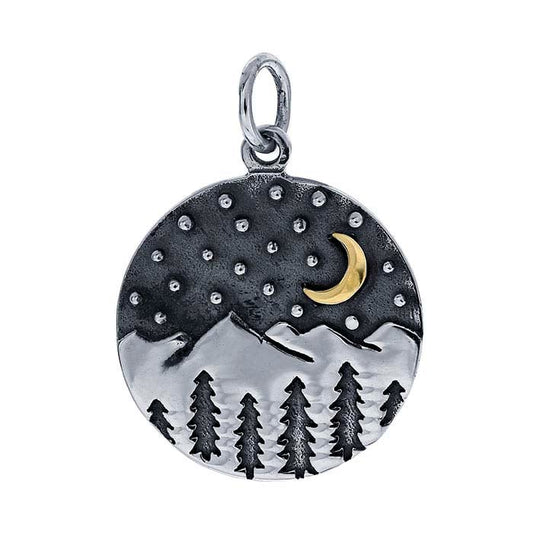Sterling Silver Round Charm with Sky, Mountain and Forest
