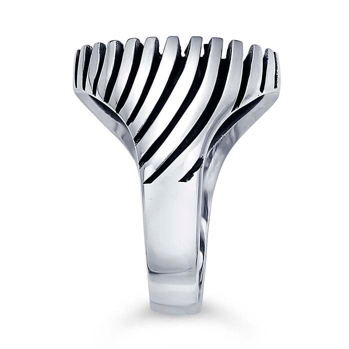 Sterling Silver Swirl Ridged 20 x 15mm Oval Cabochon Ring Mounting