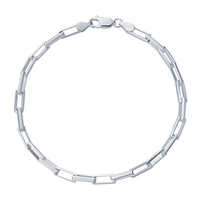 Sterling Silver Beveled Long Box Chain Bracelet