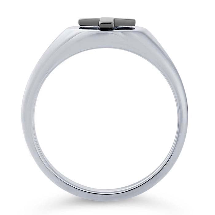 טבעת כסף סטרלינג עם צלב מצופה רודיום שחור