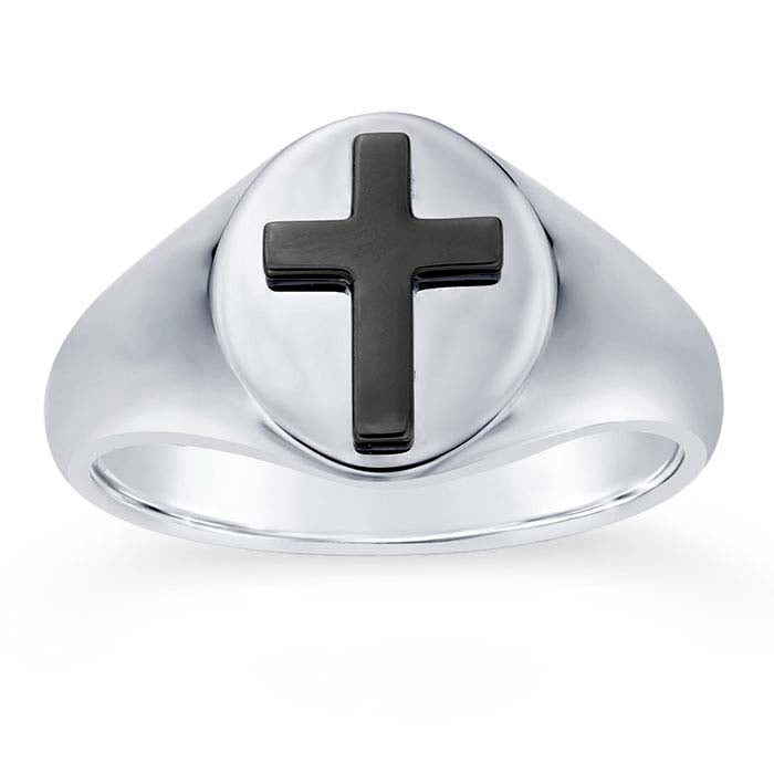 Sterling Silver Ring with Black Rhodium-Plated Cross