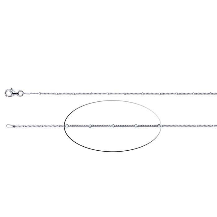Catena Curb in Argento Sterling 1mm con Taglio Diamante e Perline Sfaccettate da 1,4mm