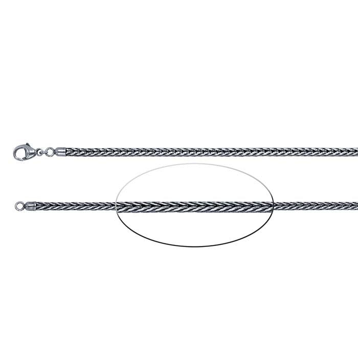 Sterling Silver Oxidized Round Foxtail Chain