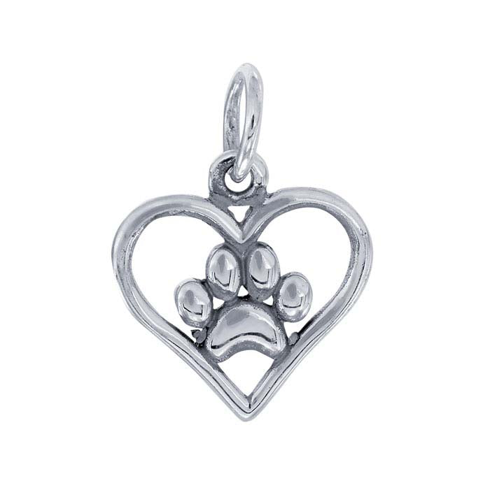 Sterling Silver Heart Charm with Paw-Print