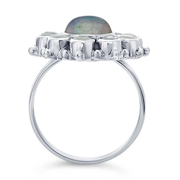 スターリングシルバー ラブラドライトとカルセドニー セットリング