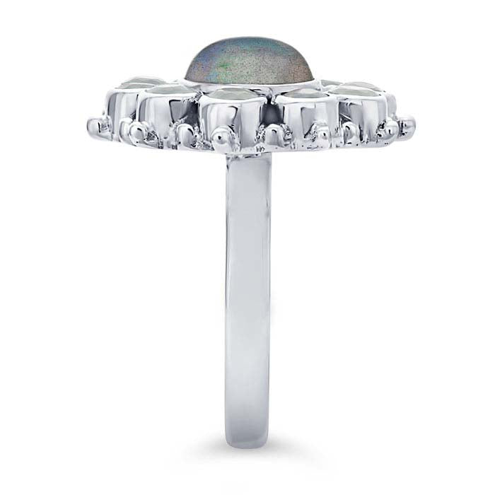 スターリングシルバー ラブラドライトとカルセドニー セットリング