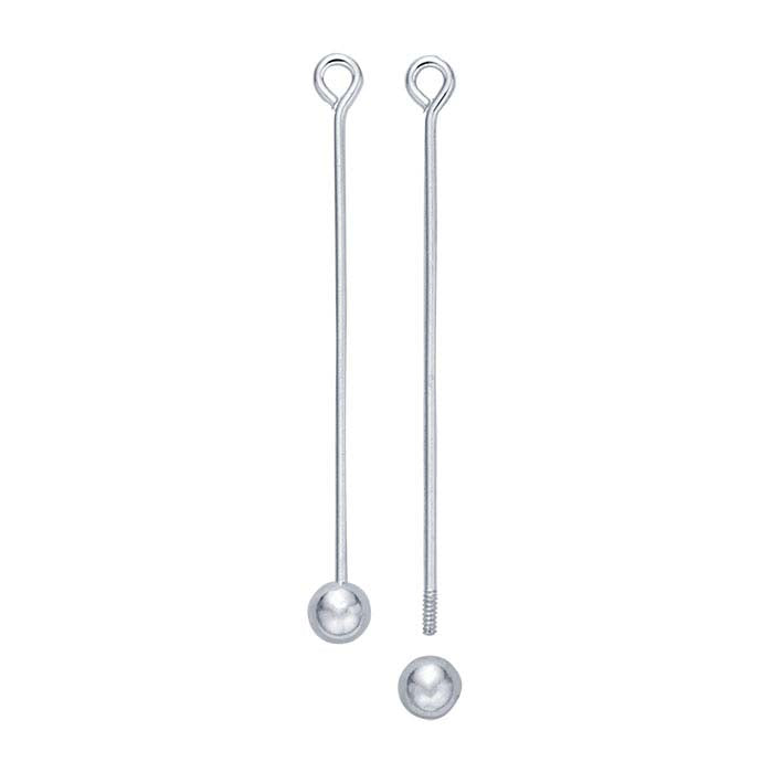 Sterling Silver Threaded Ball Eye Pin, 0.64mm, 1/2-Hard