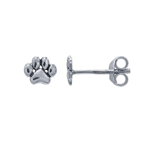 Sterling Silver Puff Paw-Print Post Earrings