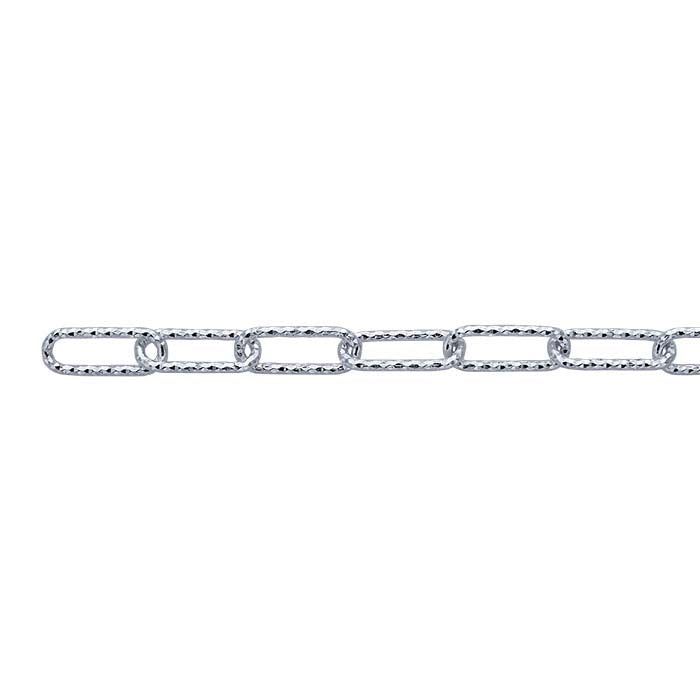Sterling Silver Diamond-Cut Elongated Oval Cable Chain, By the Foot