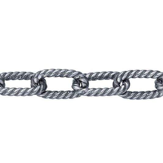 Sterling Silver Oxidized Twisted Oval Cable Chain, By the Foot