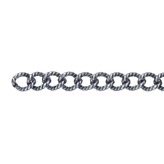 Sterling Silver Oxidized Pattern Curb Chain, By the Foot