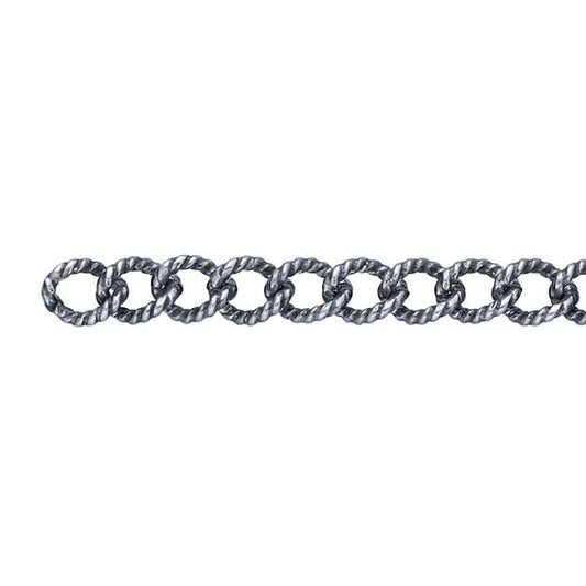 Sterling Silver Oxidized Pattern Curb Chain, By the Foot